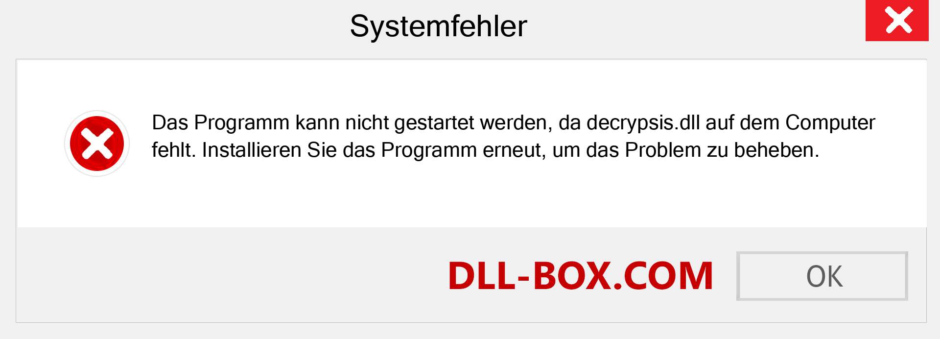 decrypsis.dll-Datei fehlt?. Download für Windows 7, 8, 10 - Fix decrypsis dll Missing Error unter Windows, Fotos, Bildern