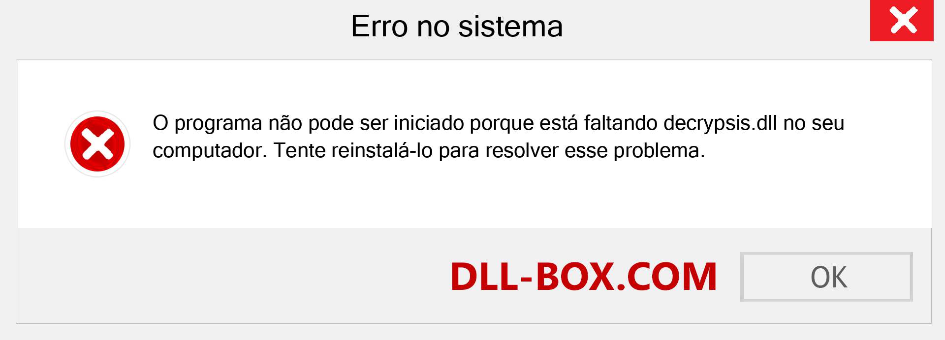 Arquivo decrypsis.dll ausente ?. Download para Windows 7, 8, 10 - Correção de erro ausente decrypsis dll no Windows, fotos, imagens